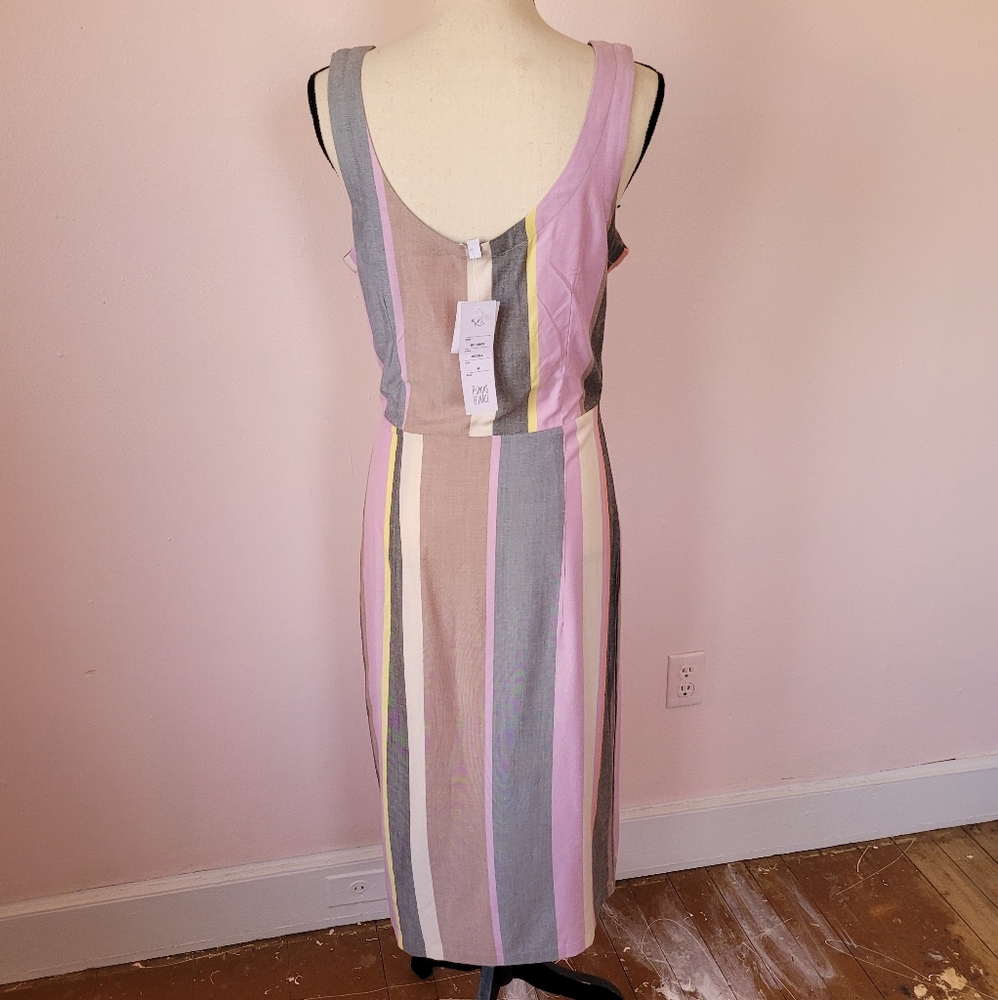 Patrons of Peace Striped Pink, Gray, Tan & Cream Sleeveless Midi Dress NEW Sz M - Picture 6 of 10